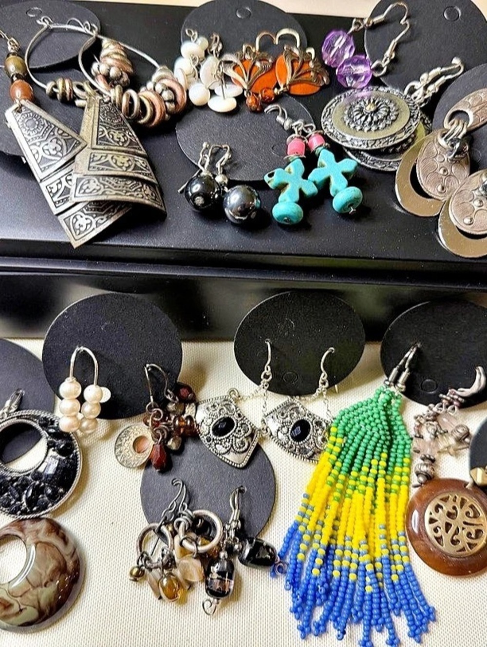 20 Pair Boho Earring Lot Hematite Stone Beaded Statement Jewelry